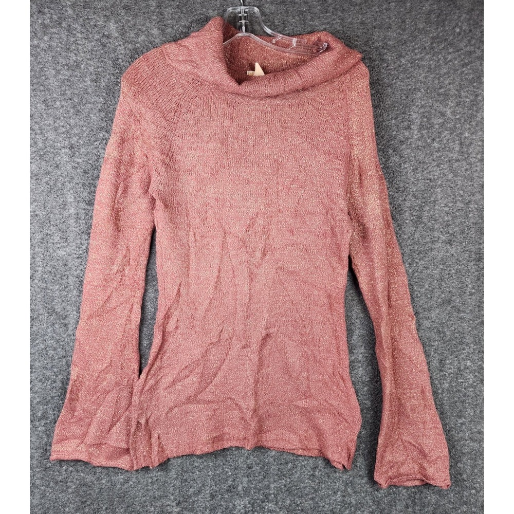 Tulle Cowl Neck Sweater Women Medium Pink Gold Metallic Wool Blend Shimmer